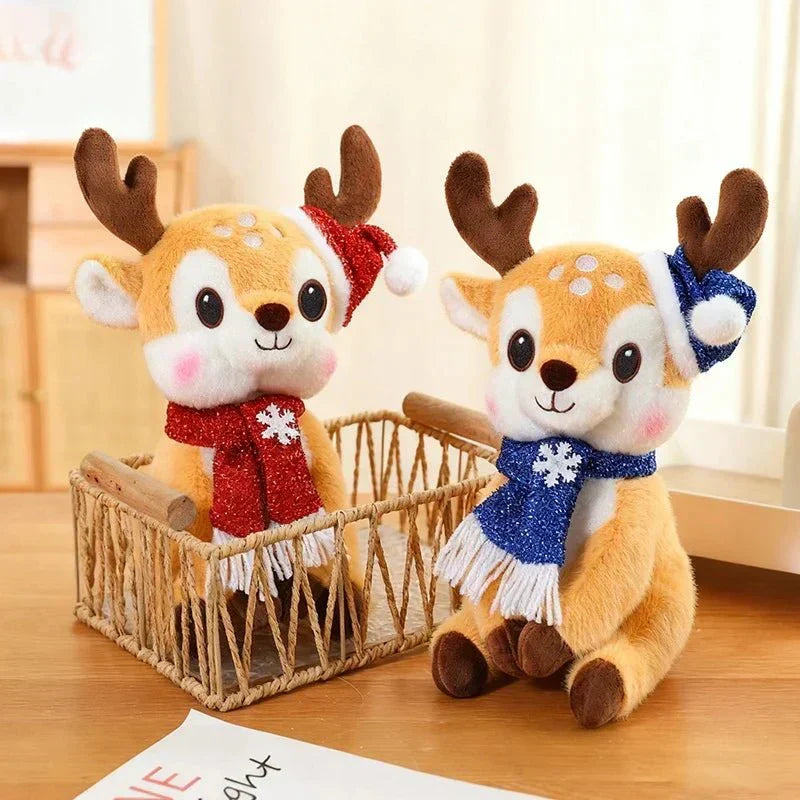 Reno de peluche navideño con bufanda
