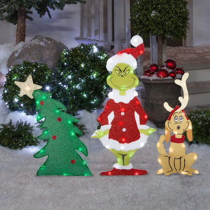 Decorações de Natal do Grinch – Iluminação alegre para o jardim nas festas de fim de ano.
