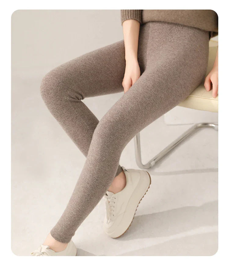 Strick-Kaschmir-Leggings mit Hoher Taille – Feinstrick Damenleggings in Neutralen Farbtönen