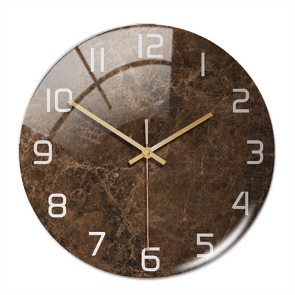 Reloj de pared redondo con aspecto de mármol y mecanismo de cuarzo silencioso