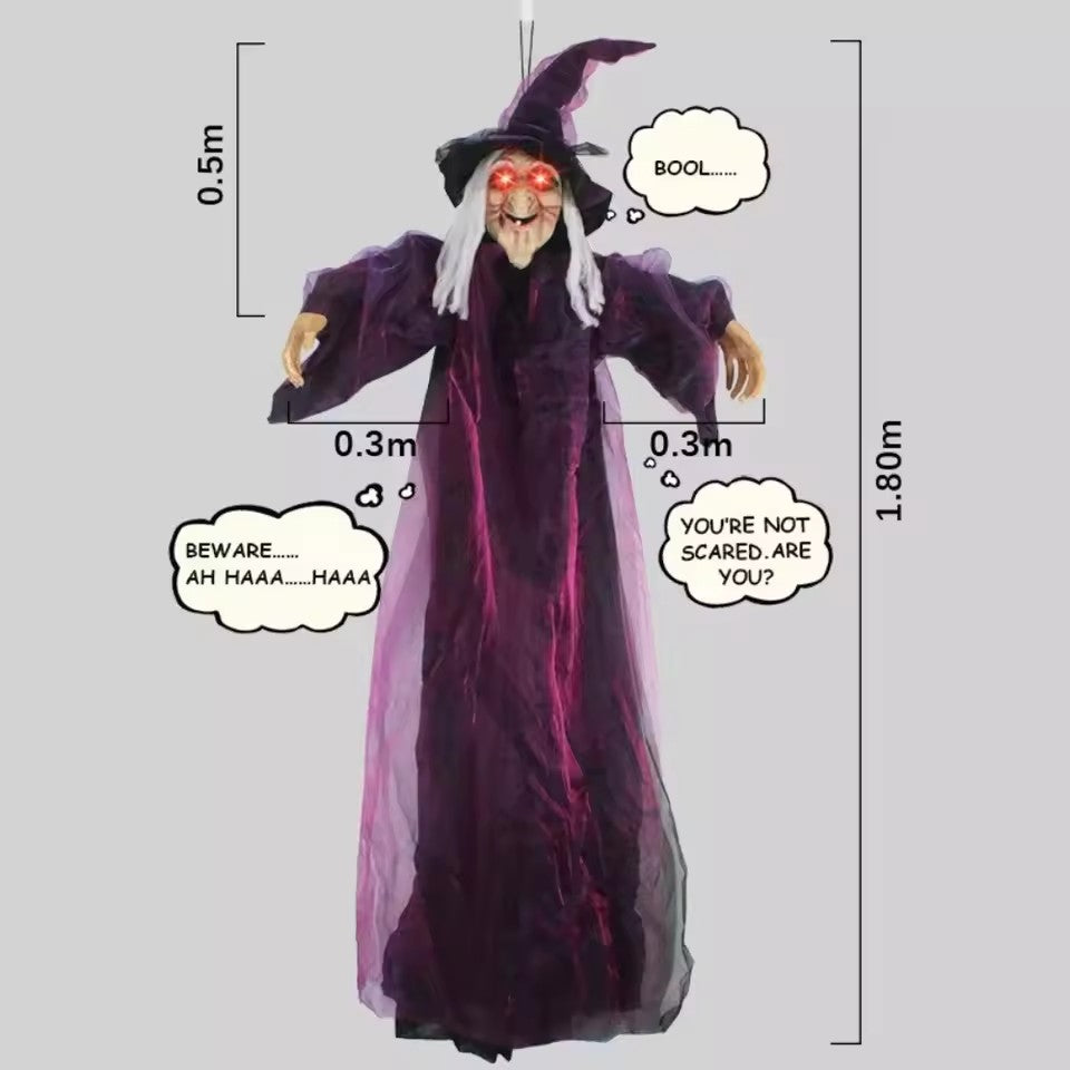 Viseća lutka vještice – Strašna Halloween dekoracija sa svjetlom i zvukom