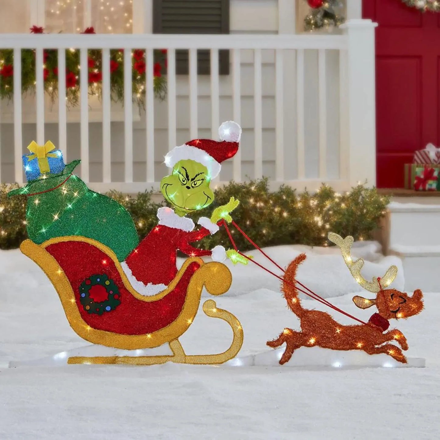 Decorações de Natal do Grinch – Iluminação alegre para o jardim nas festas de fim de ano.