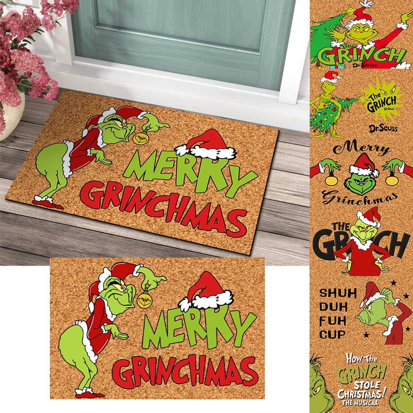 Božićna otirač za vrata s Grinch dizajnom – Veseli doček za blagdane