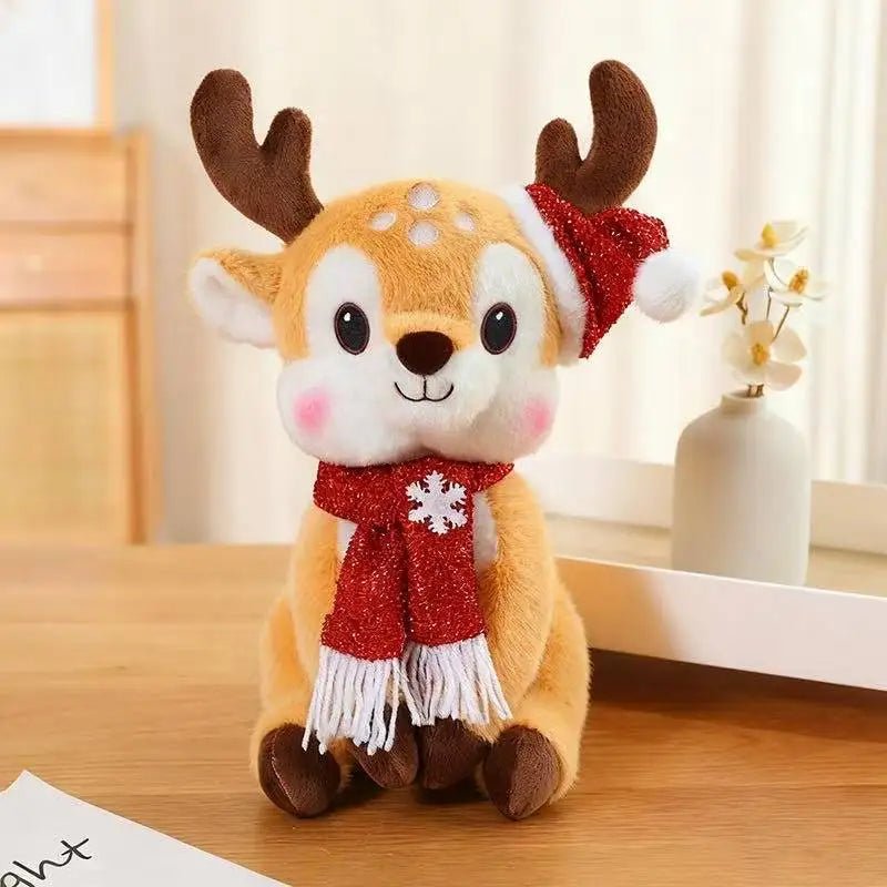 Reno de peluche navideño con bufanda
