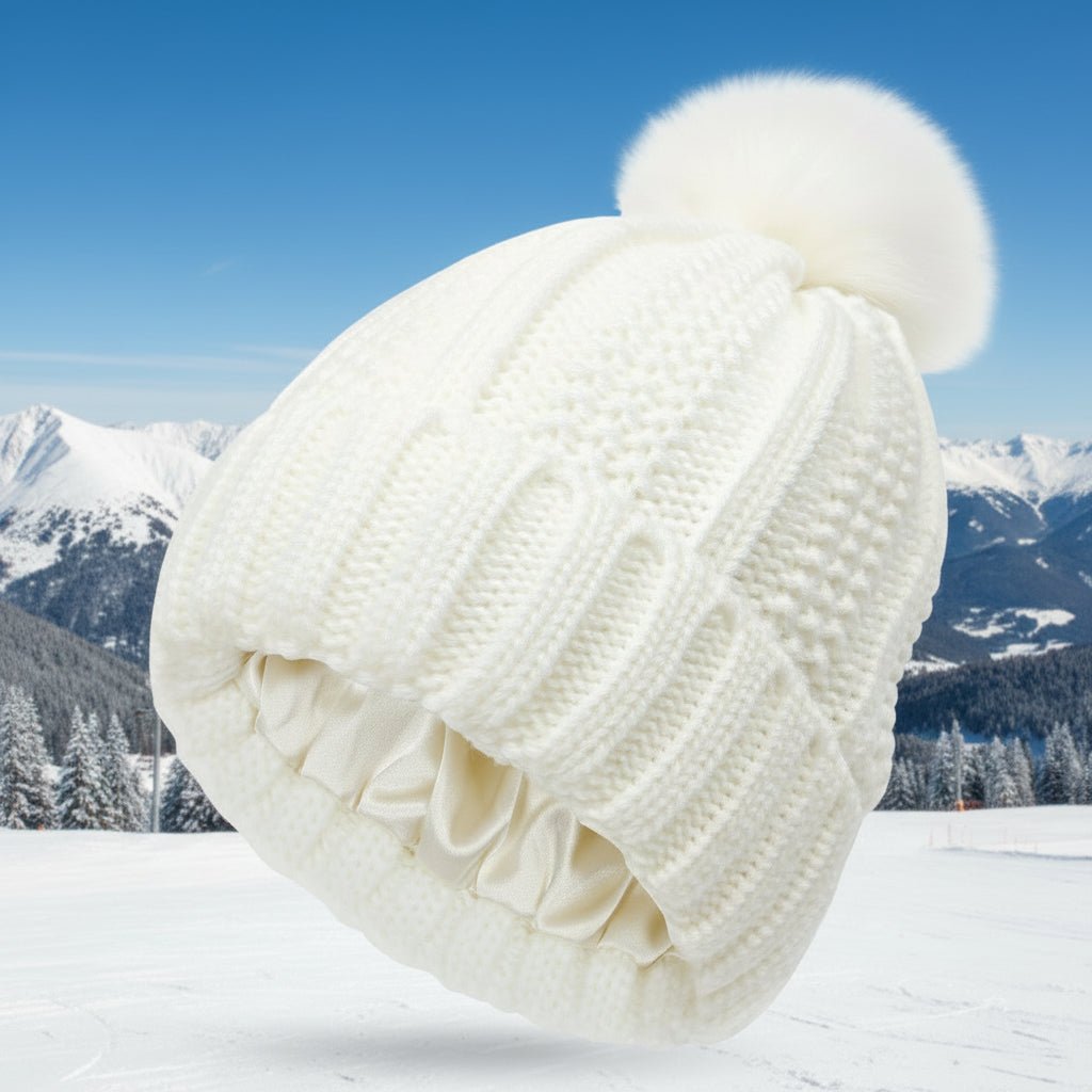 Gorro de mujer con pompón y forro interior liso