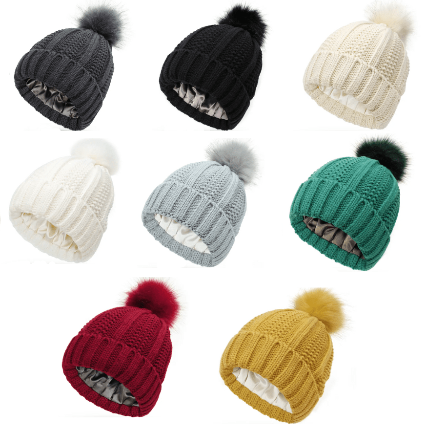 Gorro de mujer con pompón y forro interior liso