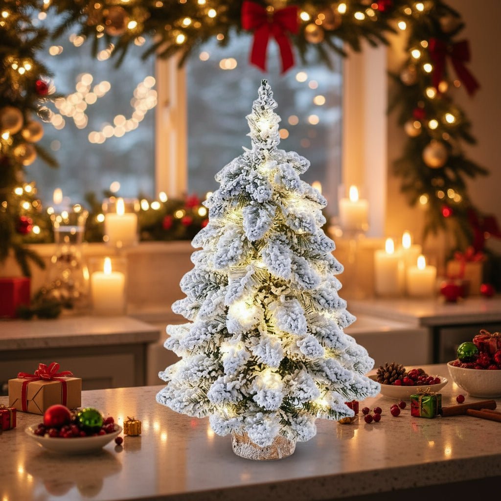 Beleuchteter Mini-Weihnachtsbaum mit Schneeeffekt