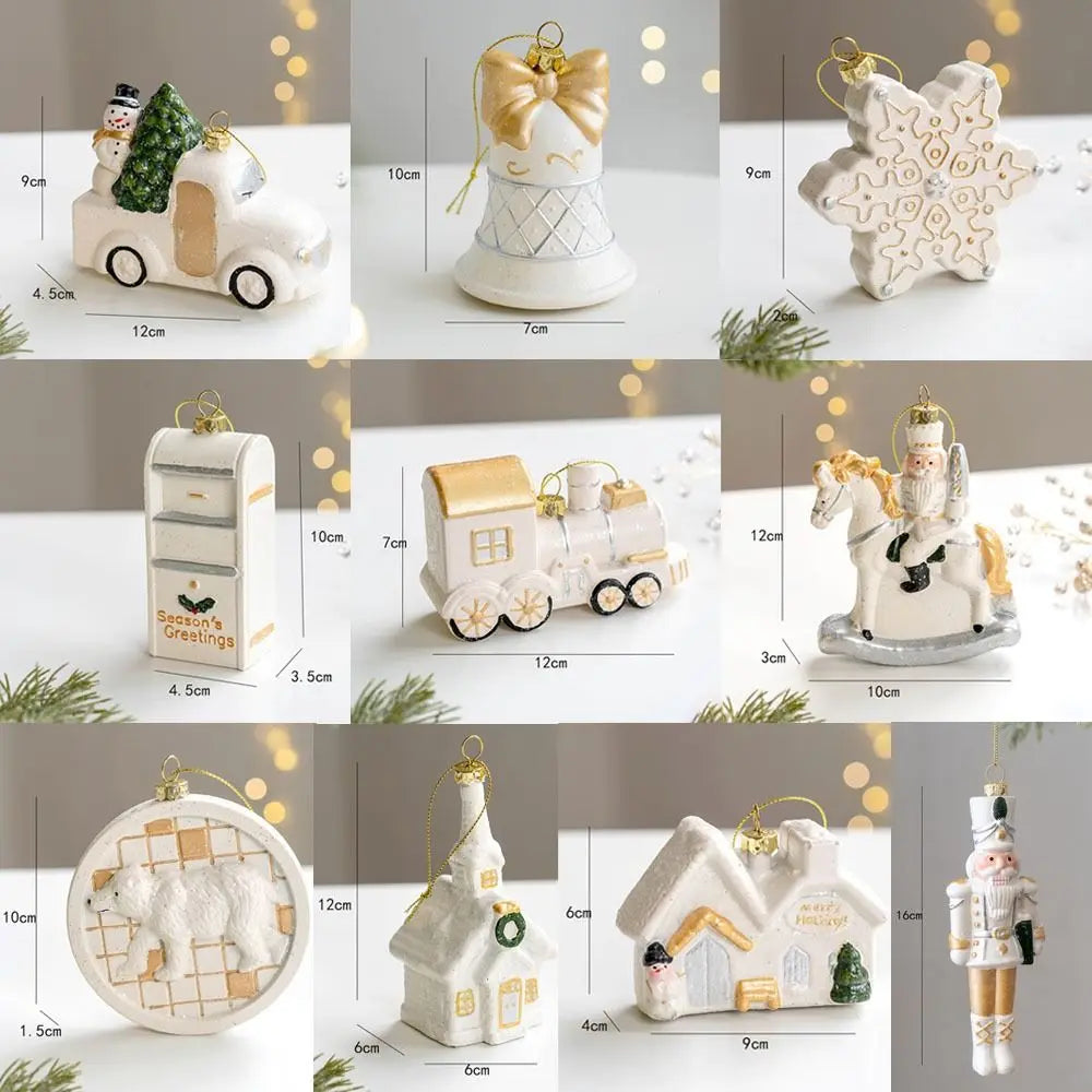 Weihnachtsanhänger aus Keramik mit verschiedenen Wintermotiven