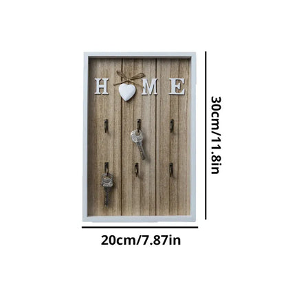 Tablero para llaves de madera con 6 ganchos y la inscripción «Home»