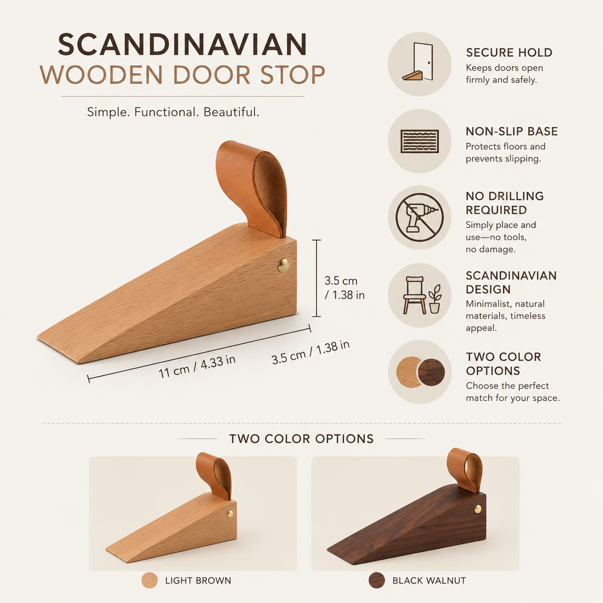 Skandinavischer Türstopper mit Lederschlaufe