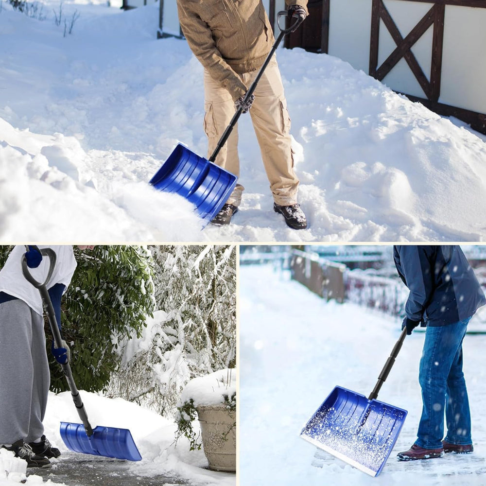 Schneeschaufel mit verstellbarem Stiel und breitem Kunststoffblatt