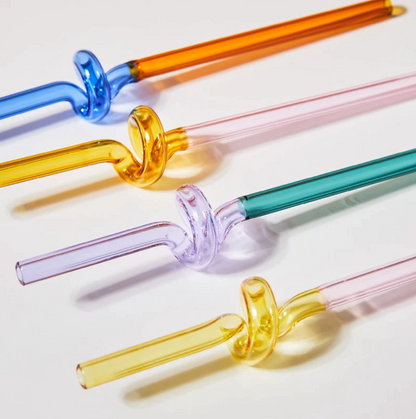 Pajitas de vidrio reutilizables con diseño retorcido