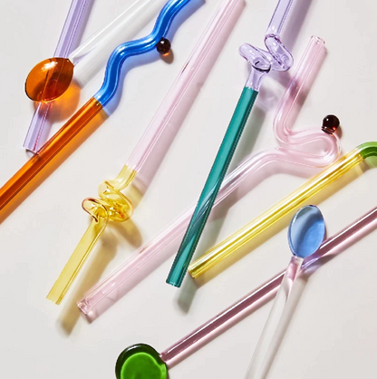 Pajitas de vidrio reutilizables con diseño retorcido