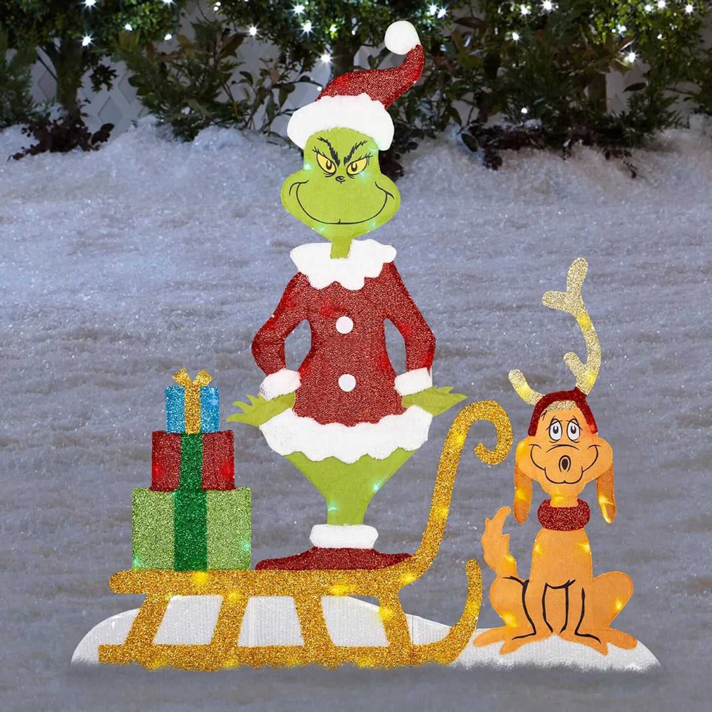 Decorações de Natal do Grinch – Iluminação alegre para o jardim nas festas de fim de ano.