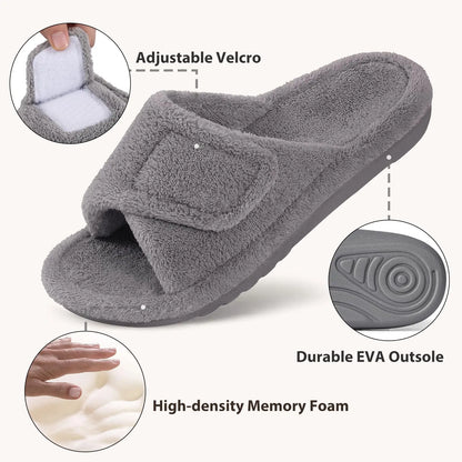 Damen Hausschuhe mit verstellbarem Klettverschluss