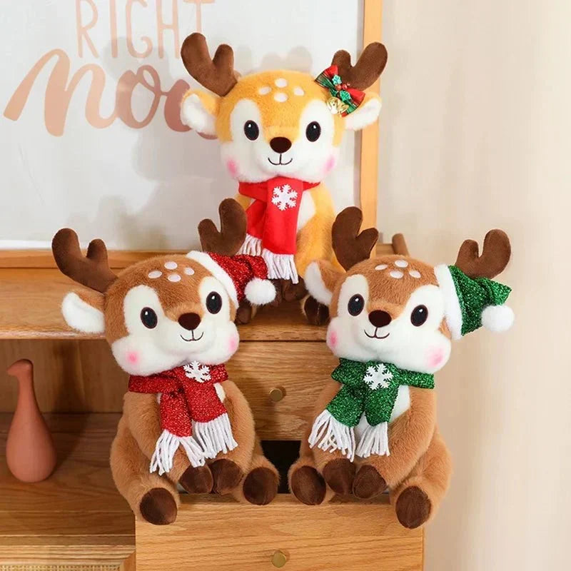 Reno de peluche navideño con bufanda