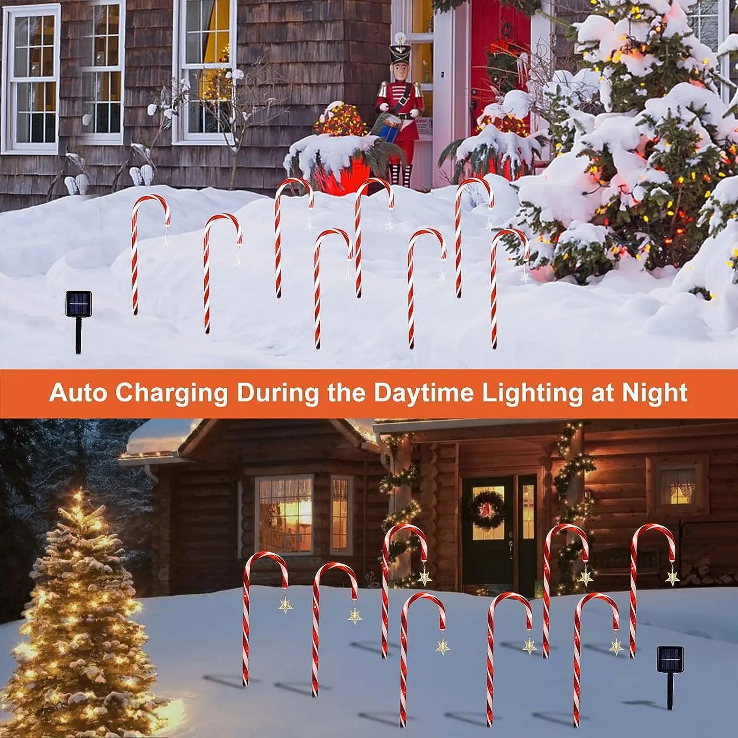 Luces solares navideñas con forma de palito de caramelo: una decoración radiante para las noches festivas.