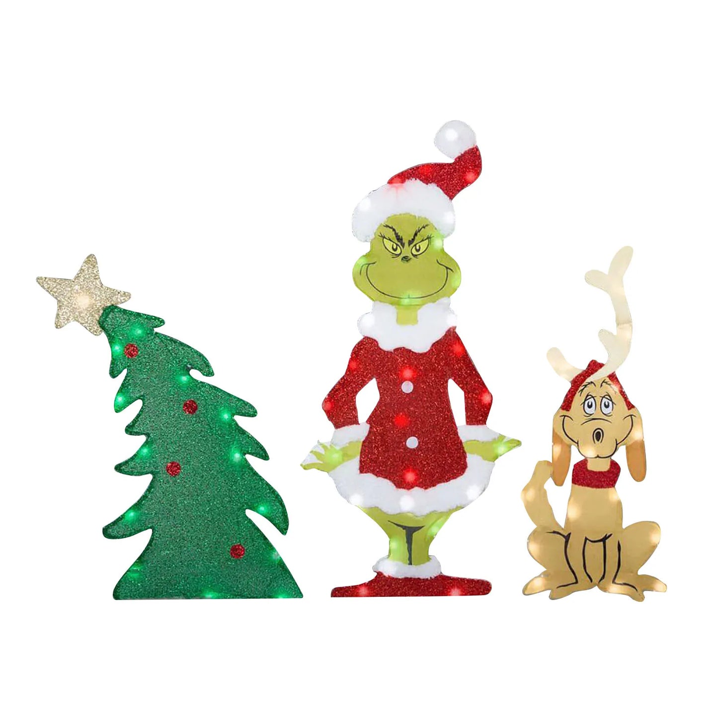 Decorações de Natal do Grinch – Iluminação alegre para o jardim nas festas de fim de ano.