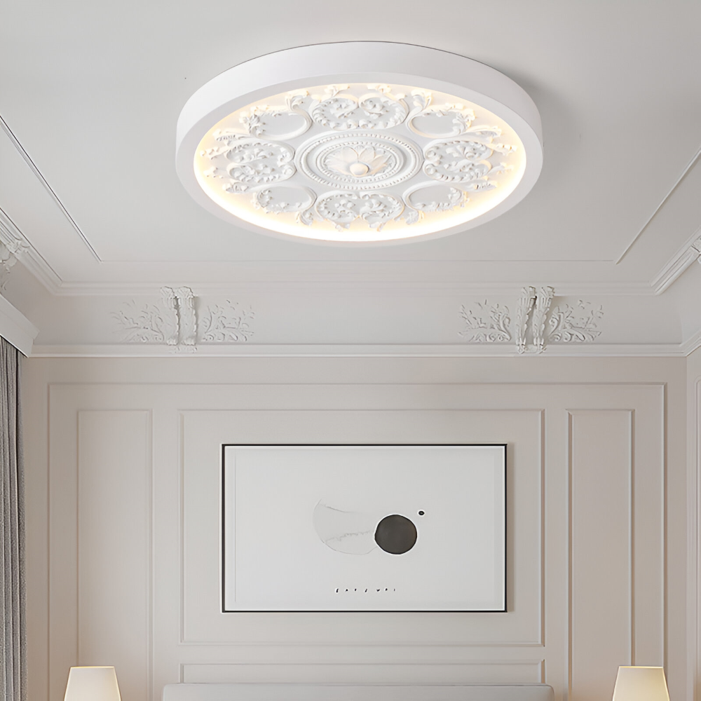 Dimmable LED-Deckenlampe mit Reliefdekor und drei Lichtfarben