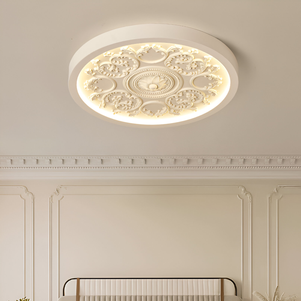 Dimmable LED-Deckenlampe mit Reliefdekor und drei Lichtfarben