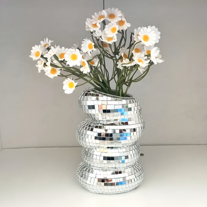 Jarrón decorativo de mosaico de espejos con forma curvada