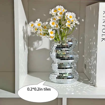 Jarrón decorativo de mosaico de espejos con forma curvada