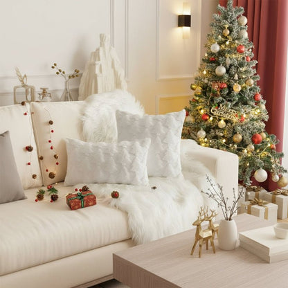 Funda de cojín de felpa con estampado de árbol de Navidad