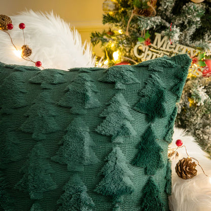 Funda de cojín de felpa con estampado de árbol de Navidad