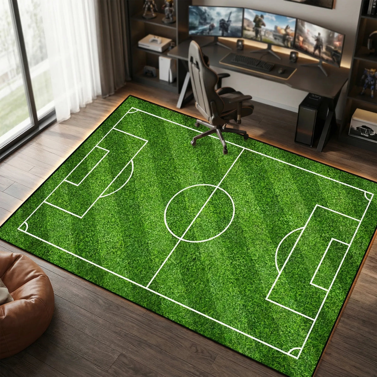 Alfombra con campo de fútbol para salas de juegos y de estar
