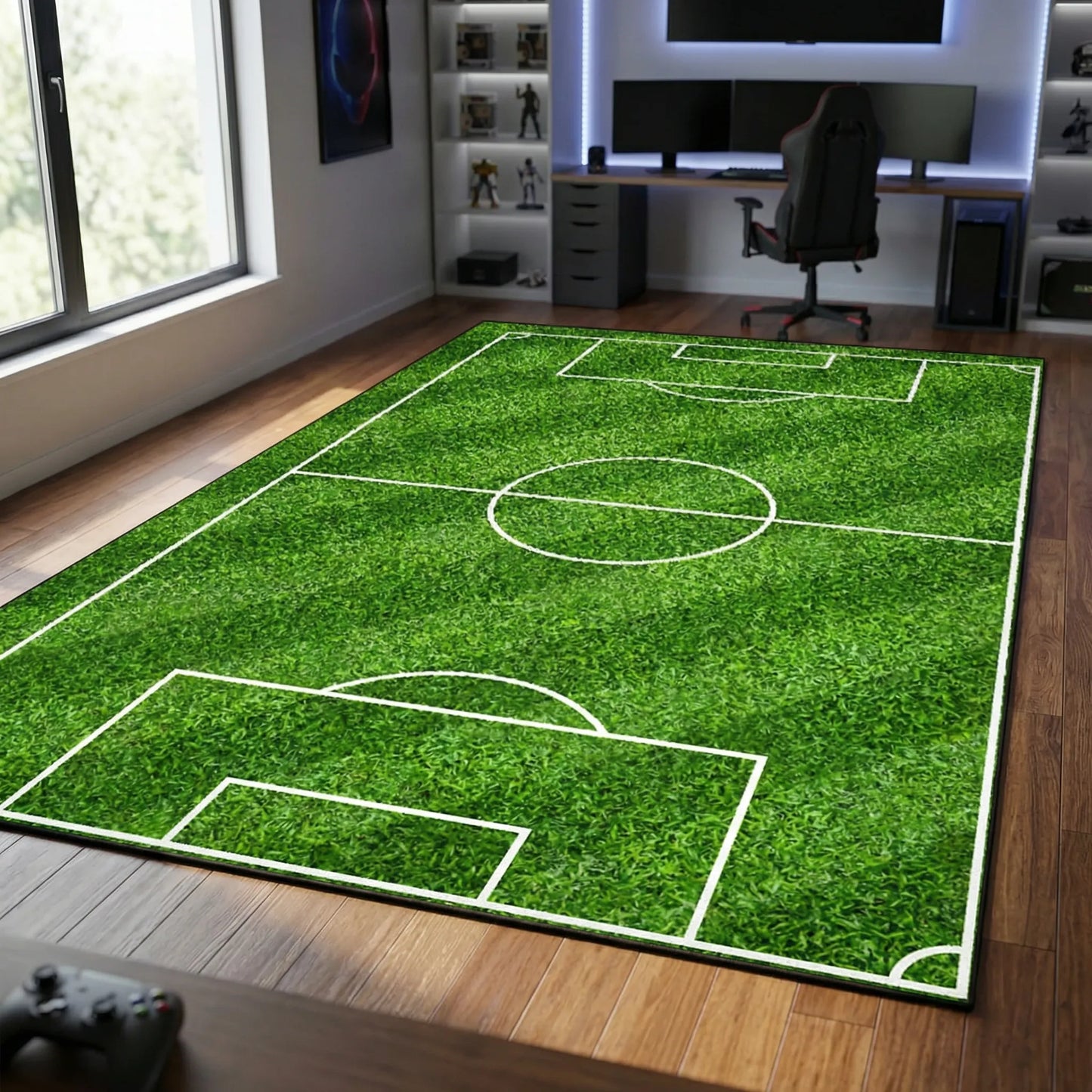 Alfombra con campo de fútbol para salas de juegos y de estar