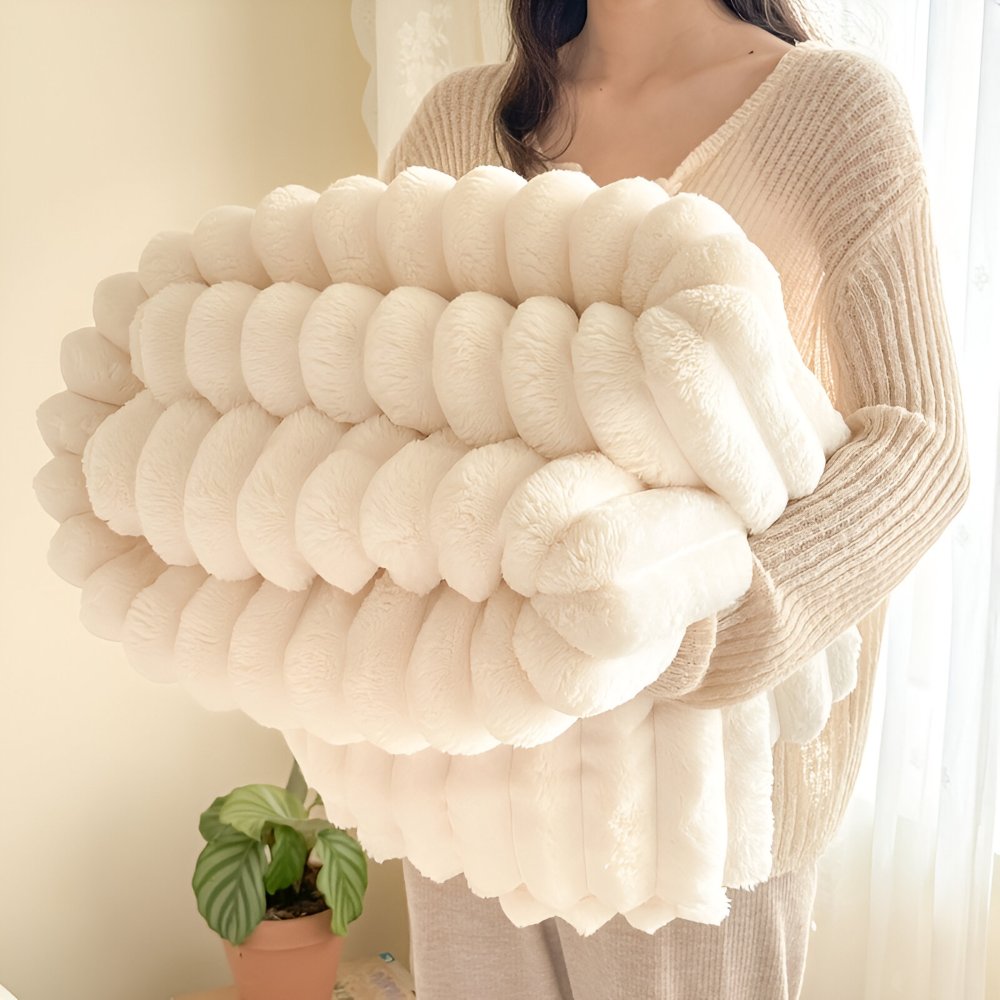 Manta polar suave con estampado de rayas texturizado