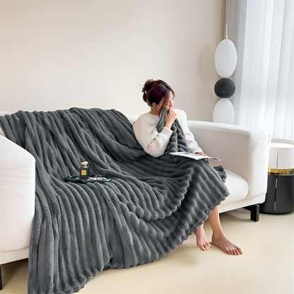 Manta polar suave con estampado de rayas texturizado
