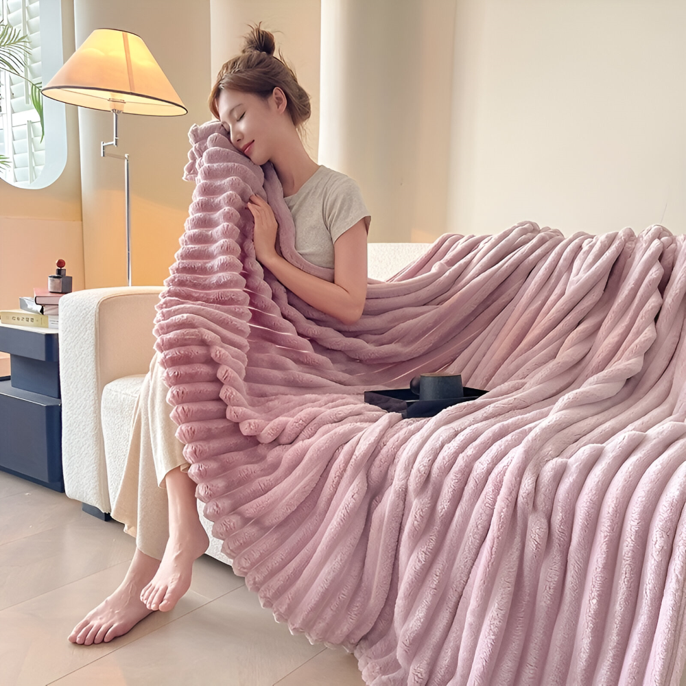 Manta polar suave con estampado de rayas texturizado
