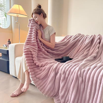 Manta polar suave con estampado de rayas texturizado