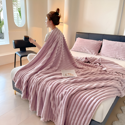 Manta polar suave con estampado de rayas texturizado