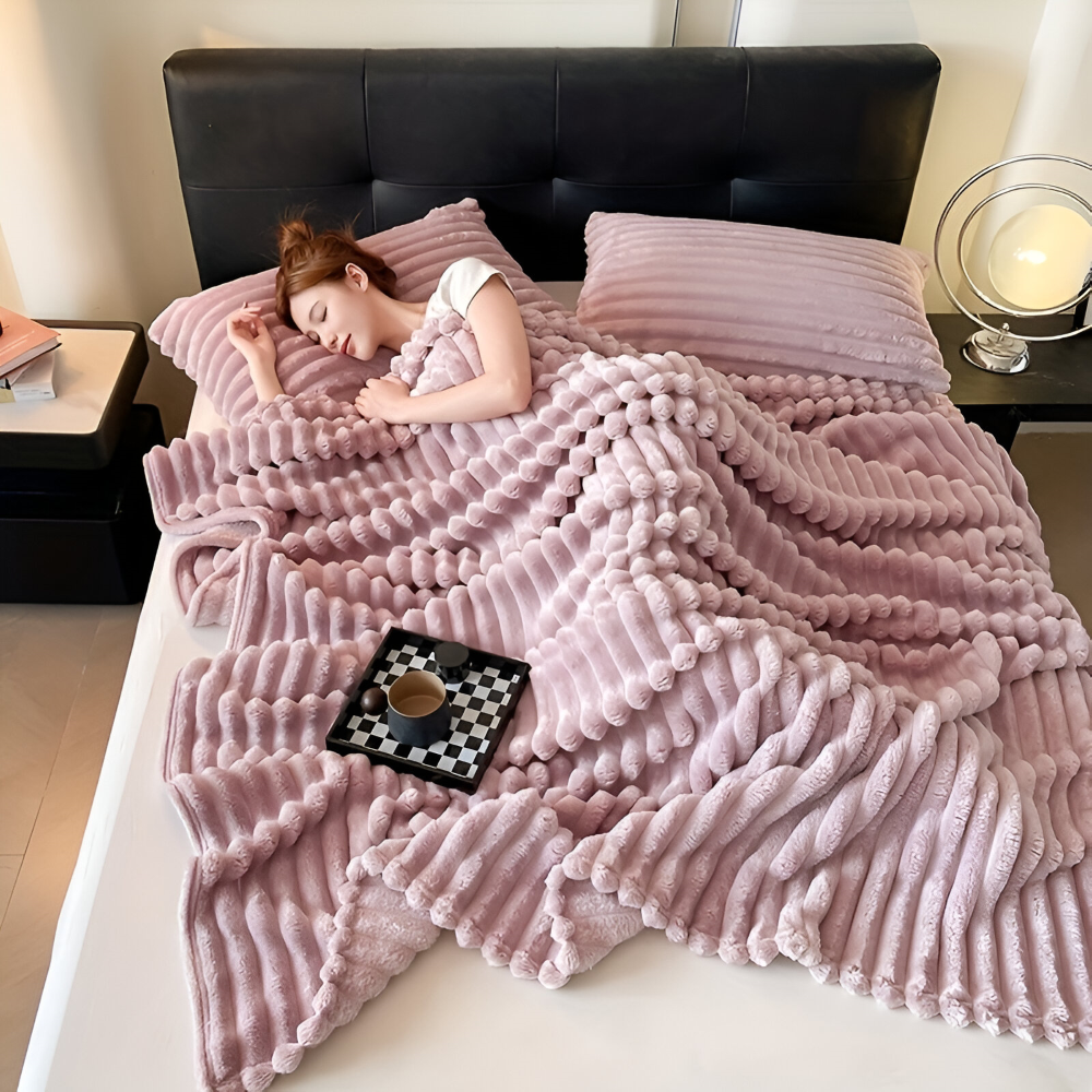 Manta polar suave con estampado de rayas texturizado