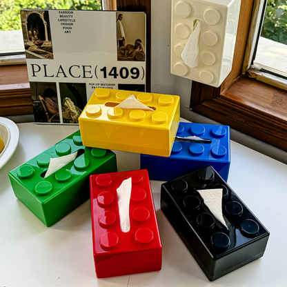 Caja de pañuelos con diseño de bloques, fabricada en plástico ABS