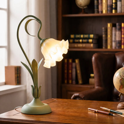 Lámpara de mesa decorativa con diseño vegetal curvado y flores