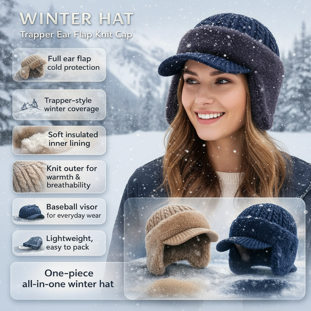 Gorro de invierno unisex con orejeras y visera