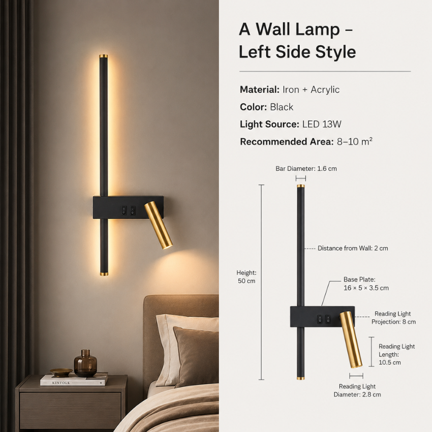 Moderno aplique de parede LED com luz de leitura
