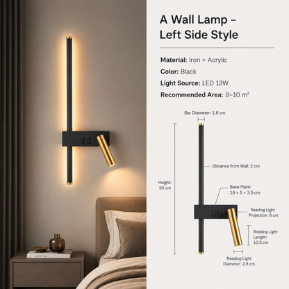 Moderno aplique de parede LED com luz de leitura