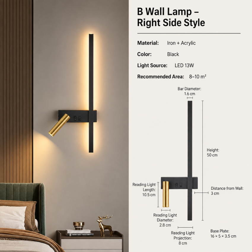 Moderno aplique de parede LED com luz de leitura
