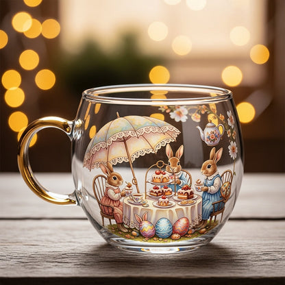Caneca festiva de vidro para o Natal com decoração detalhada de aldeia de inverno