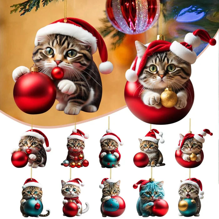 Enfeite de Natal em forma de gato – Decoração gira e festiva para a árvore de Natal