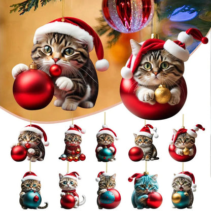 Enfeite de Natal em forma de gato – Decoração gira e festiva para a árvore de Natal