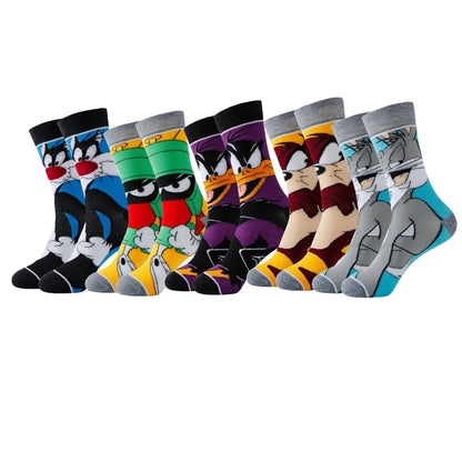Conjunto de meias com estampados de desenhos animados - Conforto e estilo com as suas personagens favoritas.