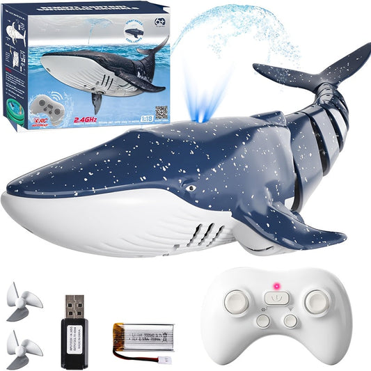 Escala 1:18 Tubarão-baleia RC com rotação de 360°, flexibilidade de 180°, luz LED a jato, controlo de velocidade programável - recarregável por USB, ideal para jogos de verão e presente de aniversário para jovens
