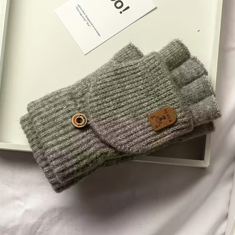 Fingerlose Herren-Strickhandschuhe mit Klappfunktion