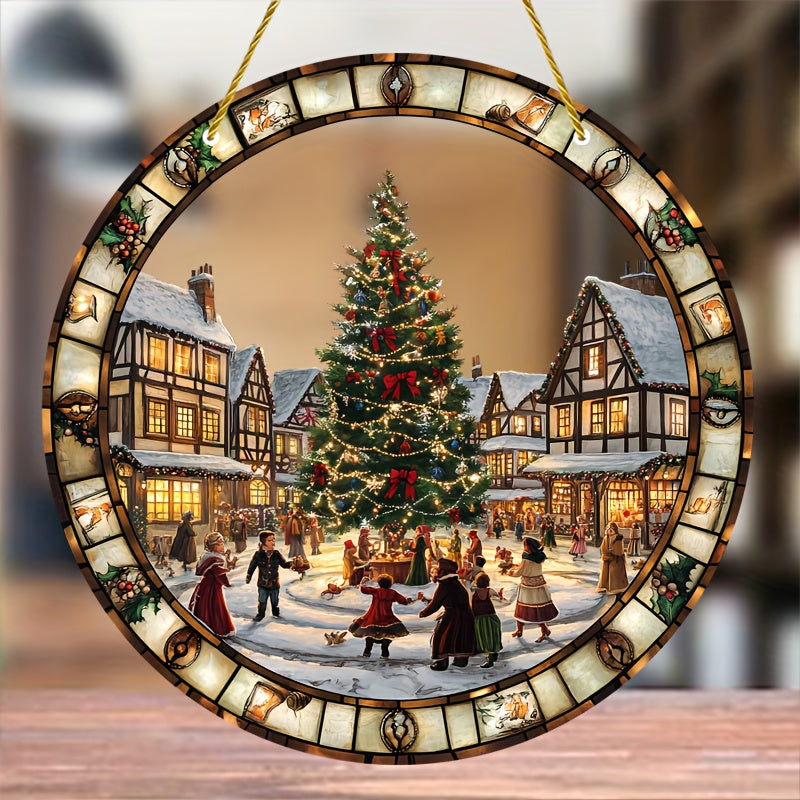 Weihnachtlicher Fensteranhänger mit Weihnachtsdorf-Motiv