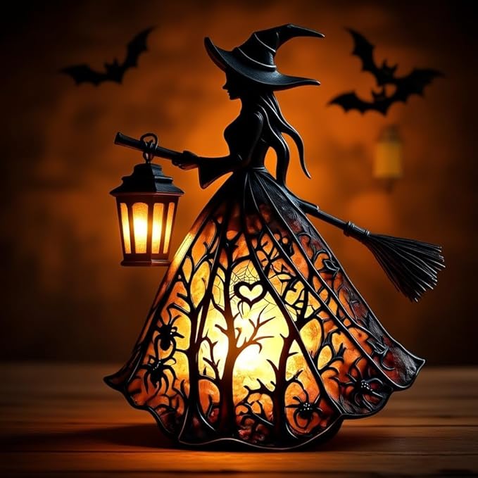 Figura de bruja iluminada como decoración de Halloween